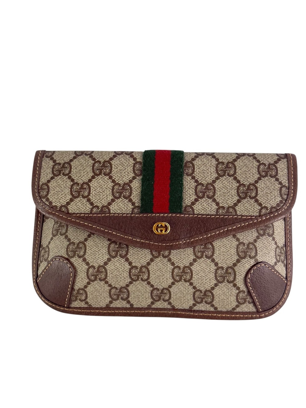 GUCCI Sherry Line Brown GG Canvas and Leather Trim Mini Clutch Pouch Coin Purse - Picture 5 of 17